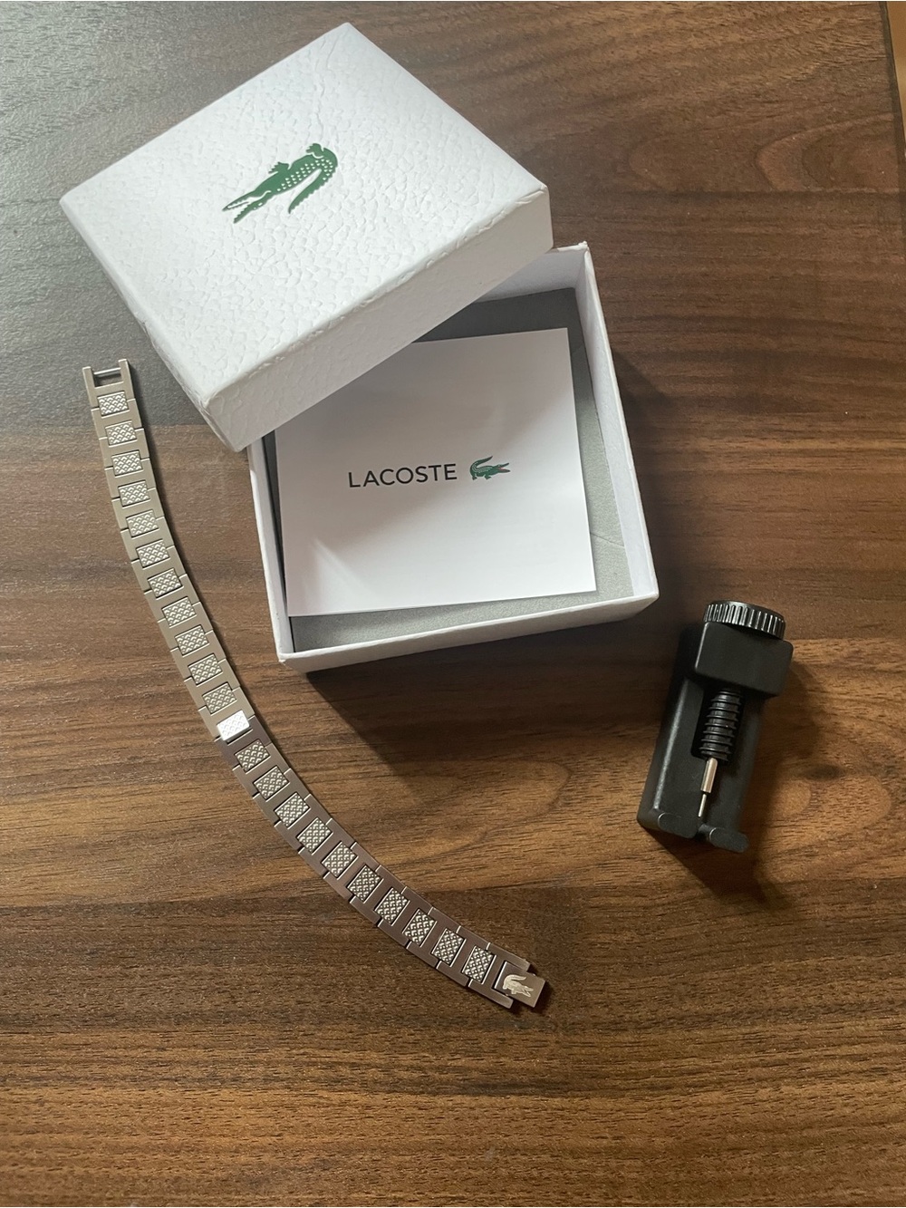 Lacoste Men’s Silver Stainless Steel Link Bracelet with Box